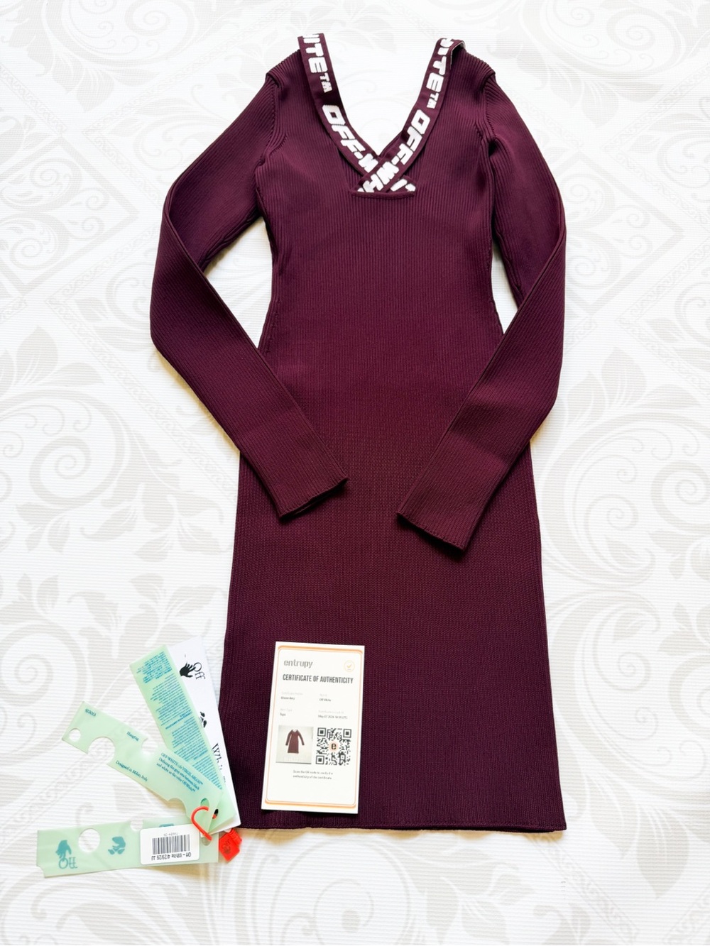 WHIT Ribbed Long-Sleeve V-Neck Dress in Plum